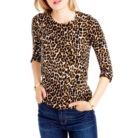J. Crew Women’s Leopard Tippi Merino Wool Sweater Animal Print F5342 Size Small - Picture 1 of 7